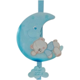 COCCARDA NASCITA LUNA ORSETTO LEGNO AZZURRO 24X33H