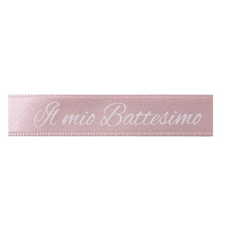 NASTRO TESSUTO 15MMX25MT ROSA SCRITTA BATTESIMO 2