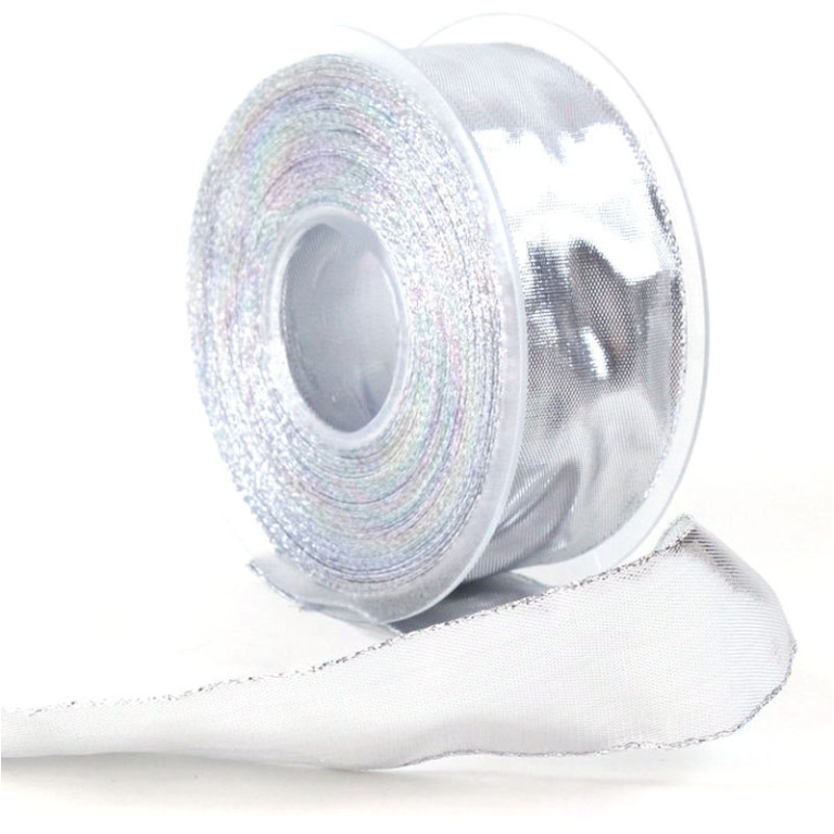 NASTRO TESSUTO 40MMX25MT LAMÈ ARGENTO 2