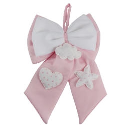 FIOCCO NASCITA ROSA 33CM DETTAGLI BIANCHI POIS