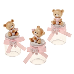 BARATTOLO TAPPO ORSETTO  6PZ H10CM ROSA ASSORTITI