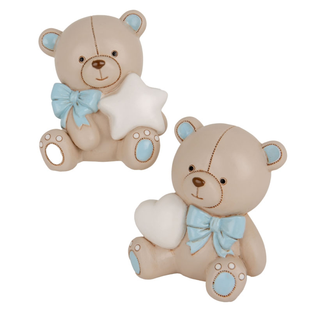 Salvadanaio Orsetto In Plastica Trasparente Grande - Blu, 18 Cm, Con Tappo Per Bambini