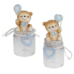 BARATTOLO ORSO CON PALLA H12CM 6PZ CELESTE