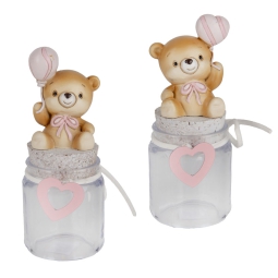 BARATTOLO ORSO CON PALLA H12CM 6PZ ROSA