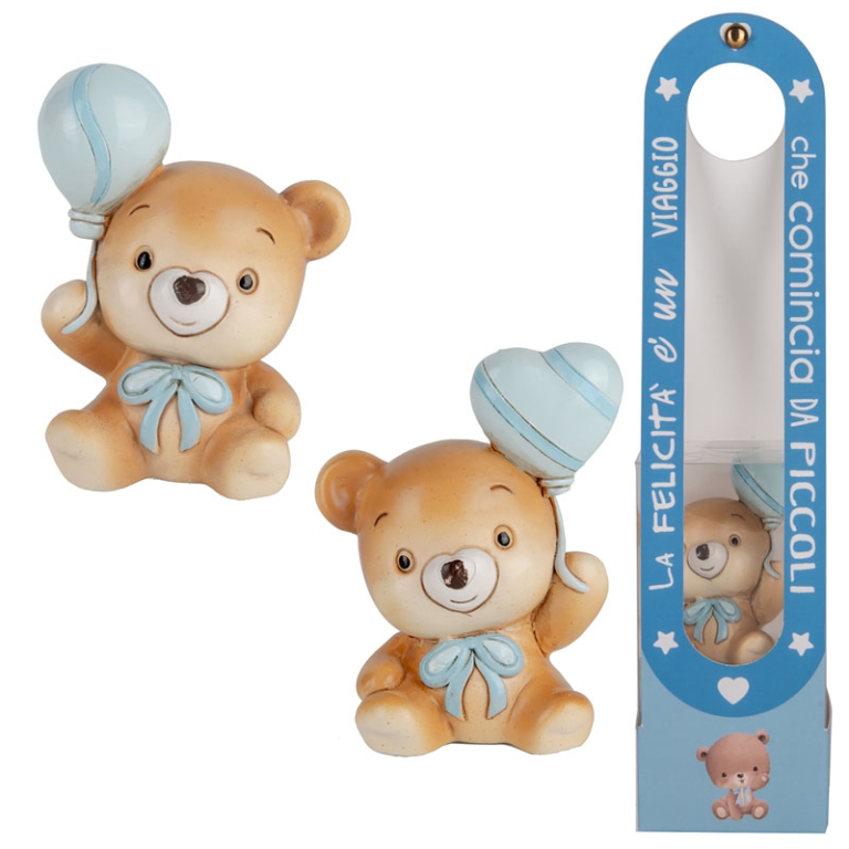 ORSETTO H7,5CM 12PZ CELESTE CON CONFEZIONE CARTA