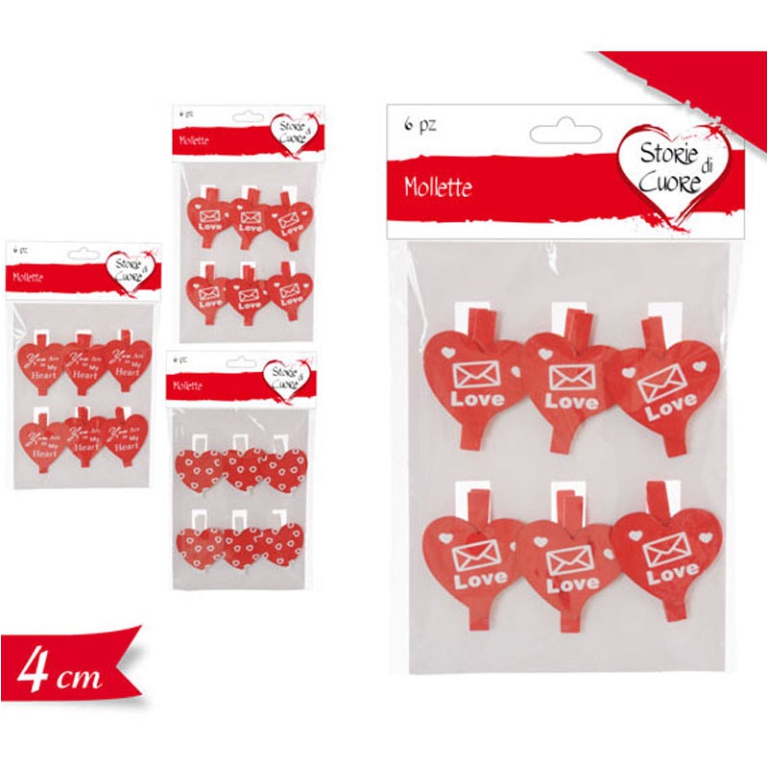 CONFEZIONE 6 MOLLETTE    CUORI ASSORTITI 4CM