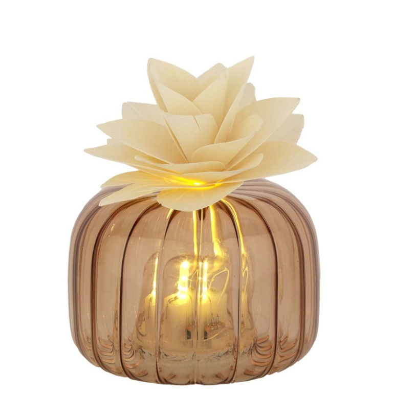 DIFFUSORE VETRO LED 8X6CMCON FIORE LEGNO AVORIO