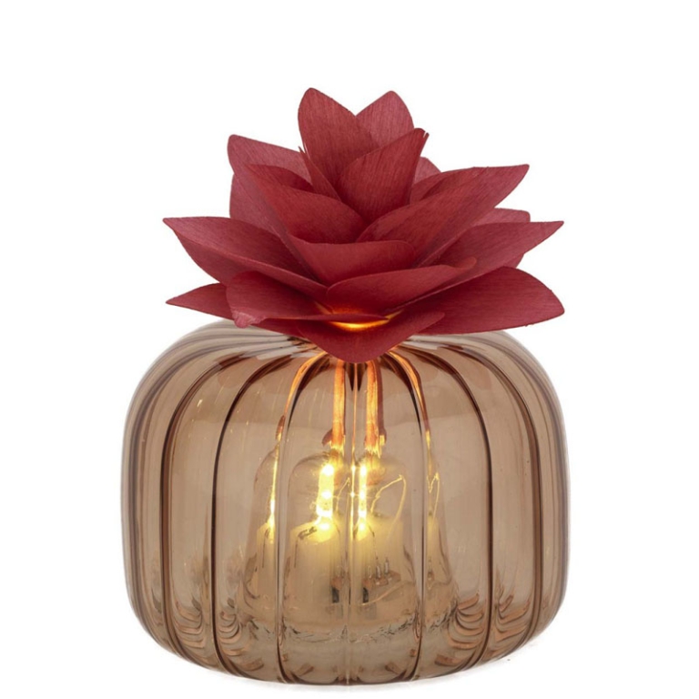 DIFFUSORE VETRO LED 8X6CMCON FIORE LEGNO ROSSO
