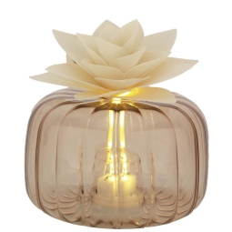 DIFFUSORE VETRO LED 11X7CM CON FIORE LEGNO AVORIO
