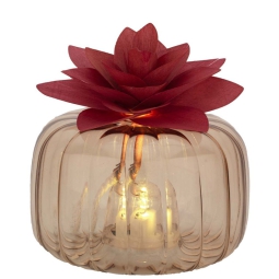 DIFFUSORE VETRO LED 11X7CM CON FIORE LEGNO ROSSO