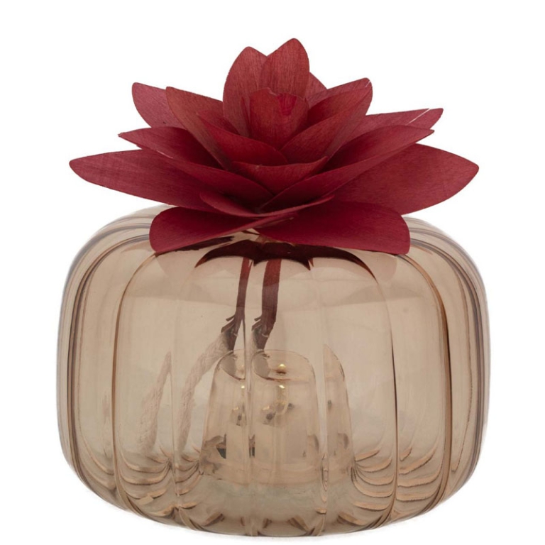 DIFFUSORE VETRO LED 11X7CM CON FIORE LEGNO ROSSO 2