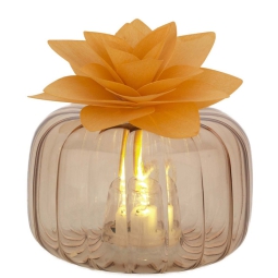 DIFFUSORE VETRO LED 11X7CM CON FIORE LEGNO SALMONE