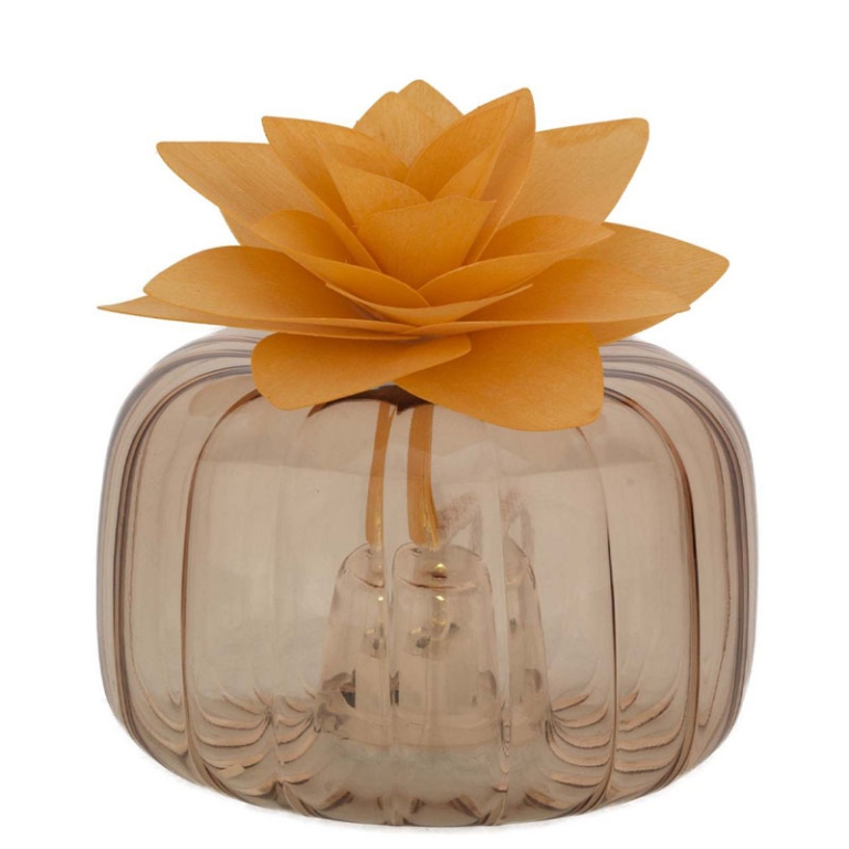DIFFUSORE VETRO LED 11X7CM CON FIORE LEGNO SALMONE 2