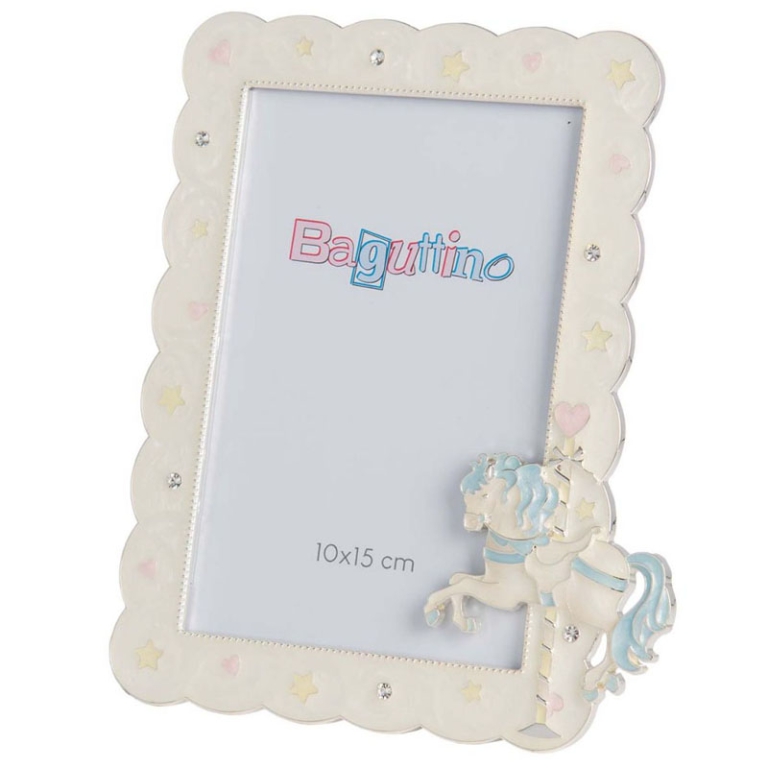 CORNICE 10X15CM CAVALLINO  AZZURRO SILVER PLATED