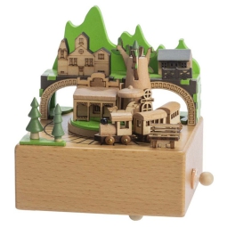 CARILLON LEGNO PAESAGGIO E TRENINO 12X11X14CM