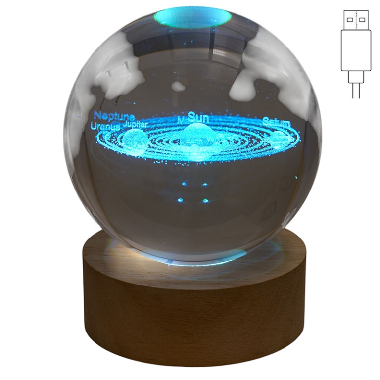 SFERA LUMINOSA D8H10CM PIANETI MULTICOLORE USB GIFTBOX