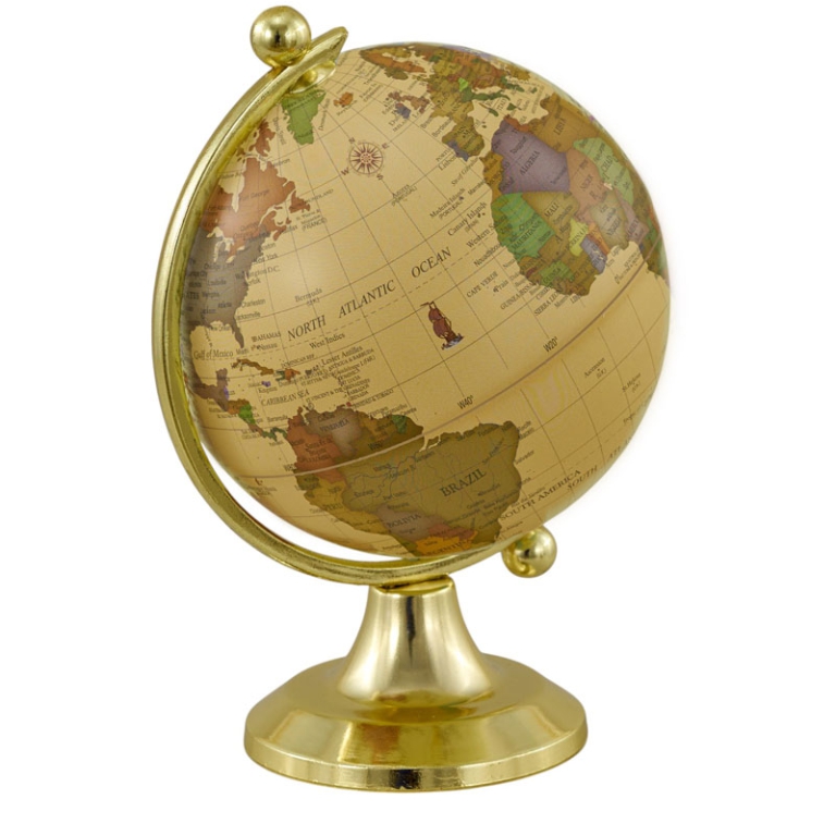 MAPPAMONDO CON BASE DORATA D8,5CM OCRA