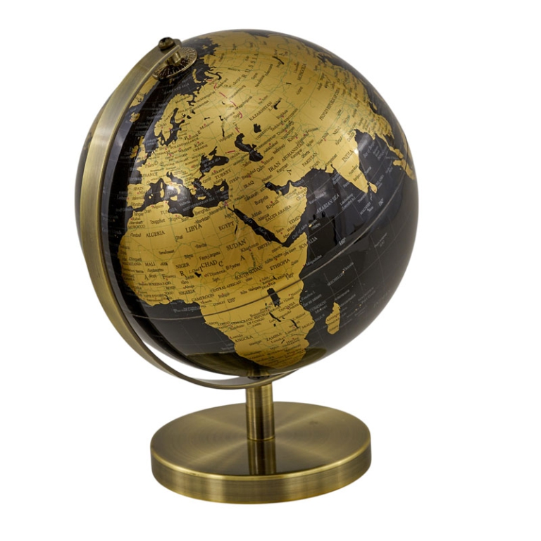 MAPPAMONDO CON BASE DORATA D8,5CM NERO 2