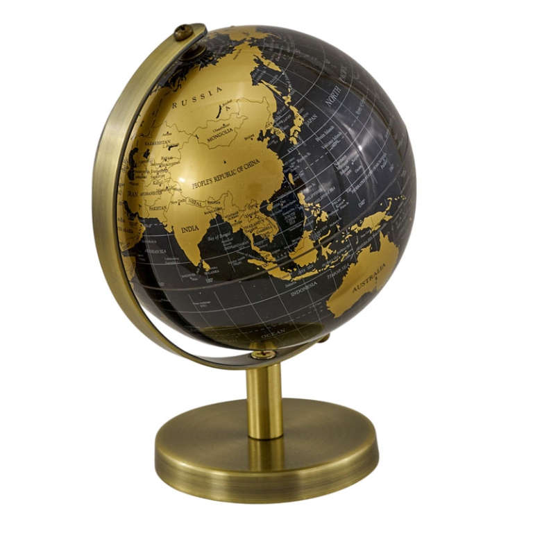 MAPPAMONDO CON BASE DORATA D10,6CM NERO 2
