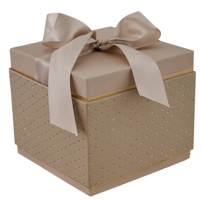 SCATOLA 19X19X16CM TORTORA LAVORATA CON FIOCCO