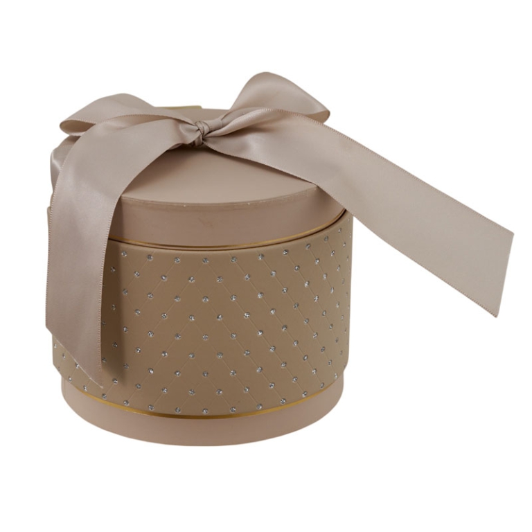 SCATOLA D15X12CM TORTORA LAVORATA CON FIOCCO