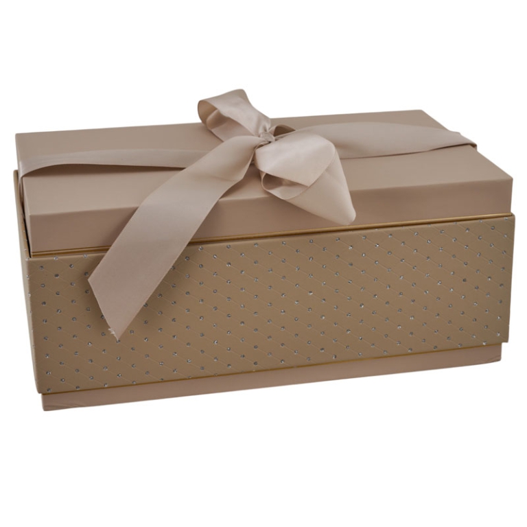 SCATOLA 33X20X14CM TORTORA LAVORATA CON FIOCCO