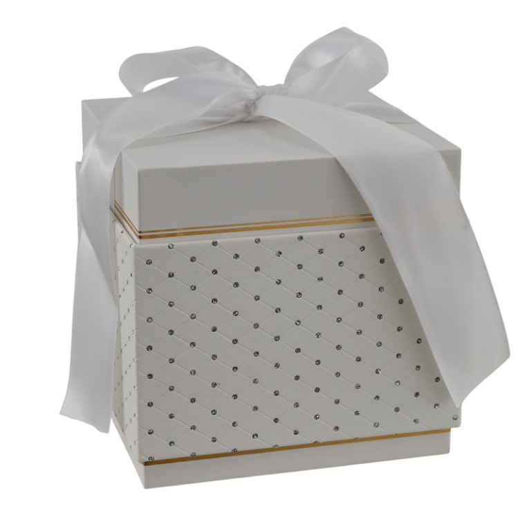 SCATOLA BIANCA CON FIOCCO 14,3X14,3X14,1CM