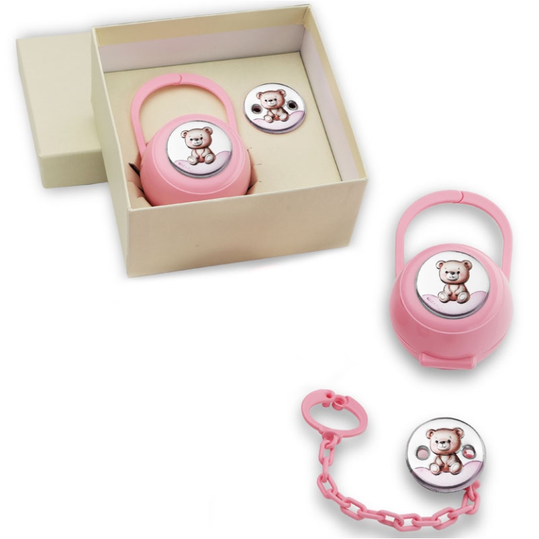 PORTACIUCCIO CON PINZA   ORSETTO ROSA GIFTBOX