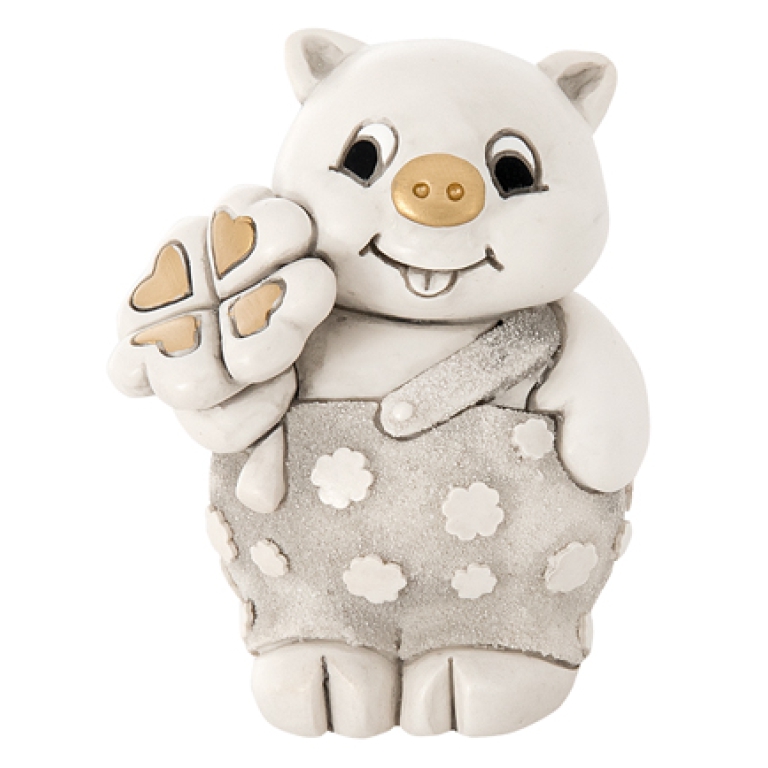 PORCELLINO QUADRIFOGLIO  H8CM BIANCO GIFTBOX