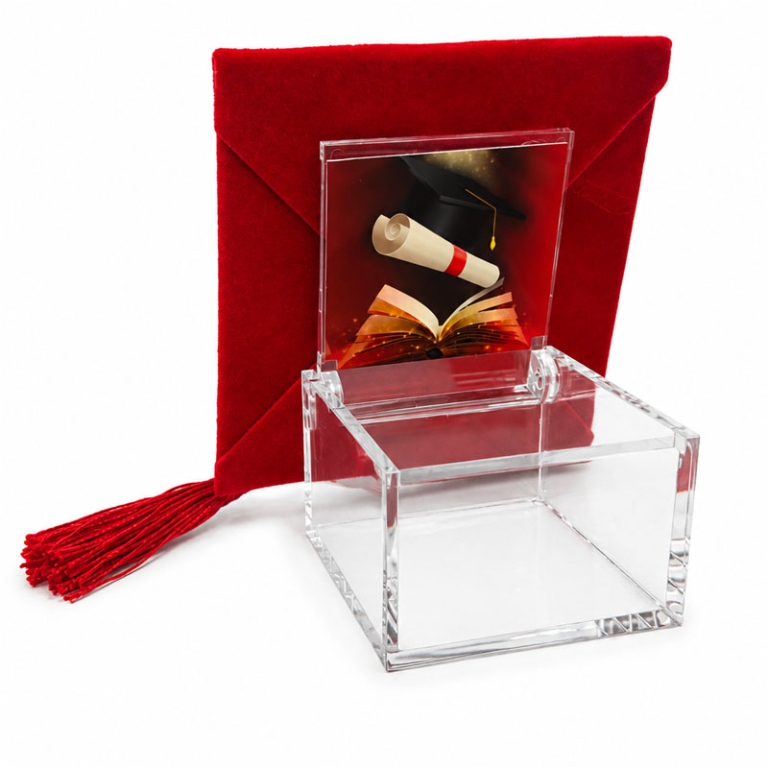 SCATOLA PLEX TRASP.ROSSO CAPPELLO 12PZ LAUREA 2