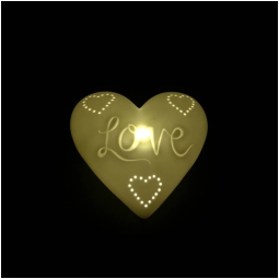 CUORE CON LED 10X3X10CM   LOVE PORCELLANA BIANCA