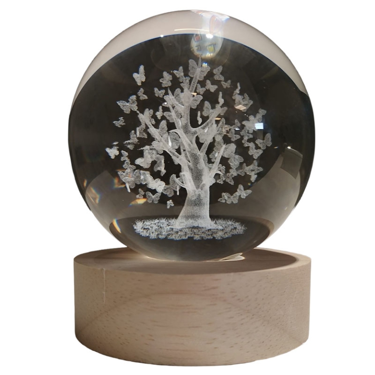 SFERA LUMINOSA D8H10CM ALBERO CON FARFALLE BATTERIA