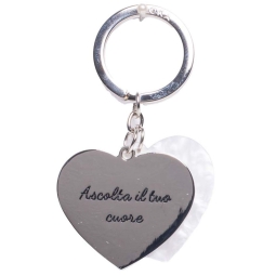 PORTACHIAVI DOPPIO CUORE BIANCO ACCIAIO 9CM