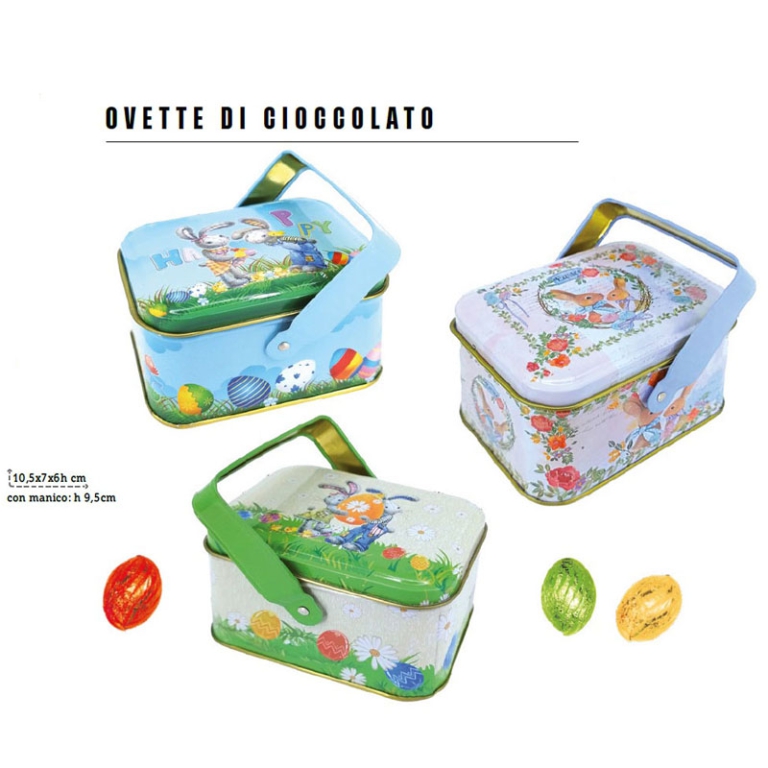 CESTELLO PASQUA LATTA 10X7X6H CON MANICO E OVETTE