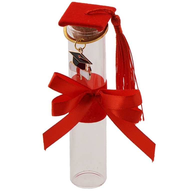 PROVETTA CON PORTACHIAVI LAUREA ROSSA H12CM 12PZ