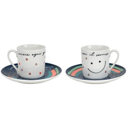 TAZZE CAFFÈ SET 2PZ PORCELLANA POSITIVITIME C/GB