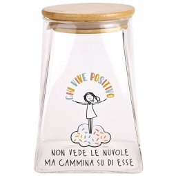 BARATTOLO VETRO 8,7X8,7H12,3 POSITIVITIME CON GIFT BOX