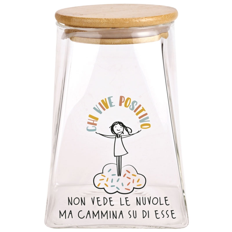 BARATTOLO VETRO 8,7X8,7H12,3 POSITIVITIME CON GIFT BOX