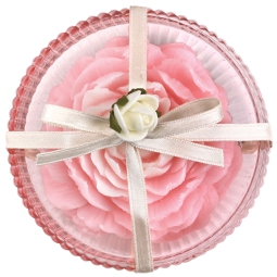 PIATTINO VETRO D10CM CON SAPONE FIORE ROSA D8CM