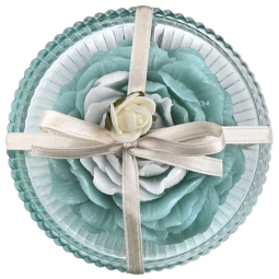 PIATTINO VETRO D10CM CON SAPONE FIORE VERDE D8CM