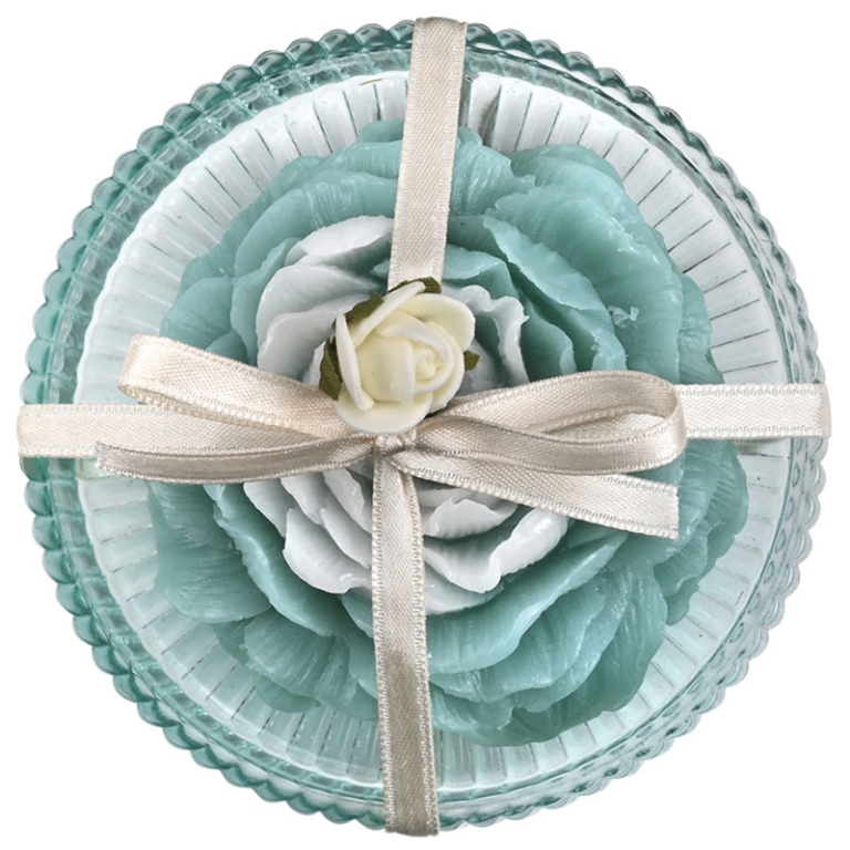 PIATTINO VETRO D10CM CON SAPONE FIORE VERDE D8CM