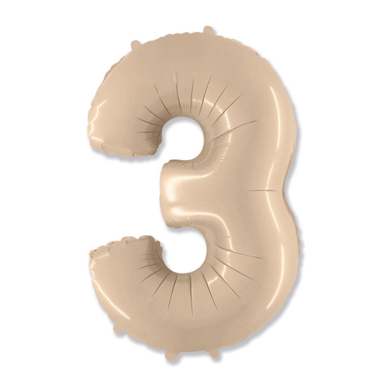PALLONCINI MYLAR NUMERO 3 101CM CREMA 2
