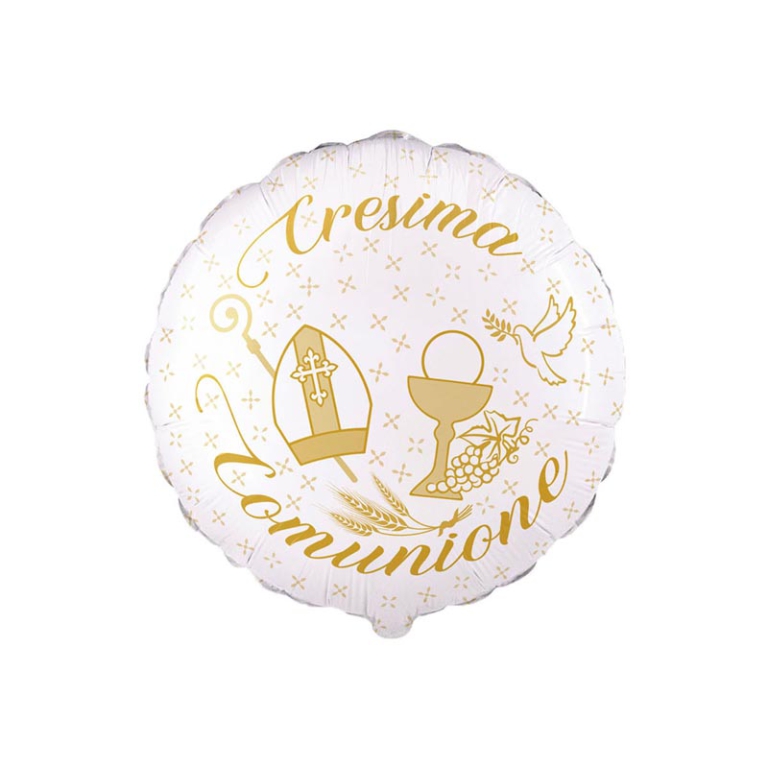 PALLONCINO MYLAR 45CM TONDO CRESIMA COMUNIONE