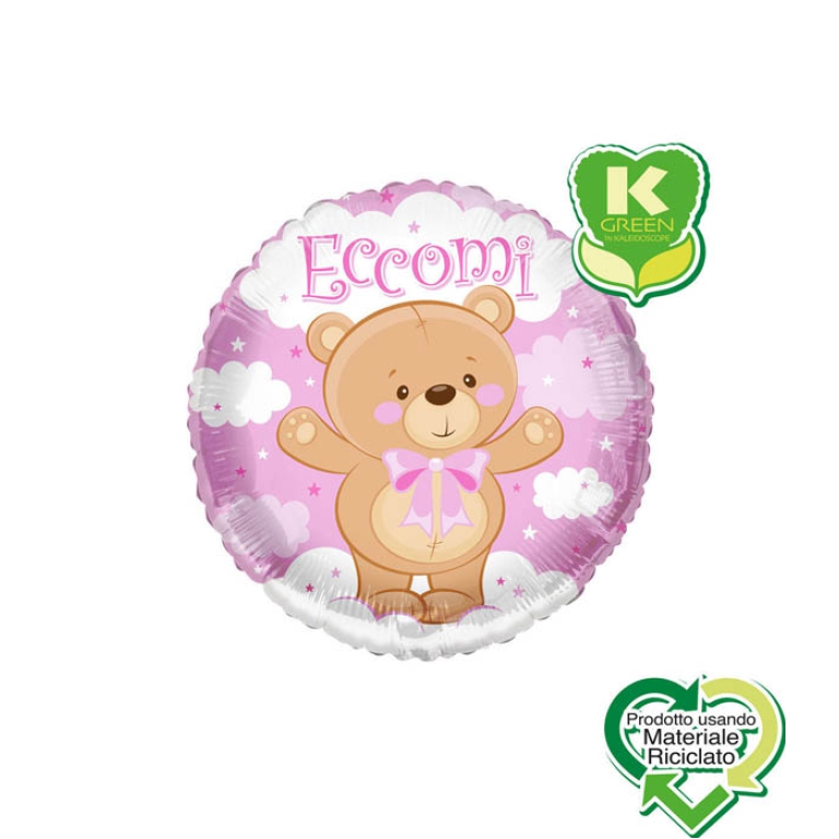 PALLONCINO MYLAR 46CM ECCOMI TONDO ROSA K-GREEN