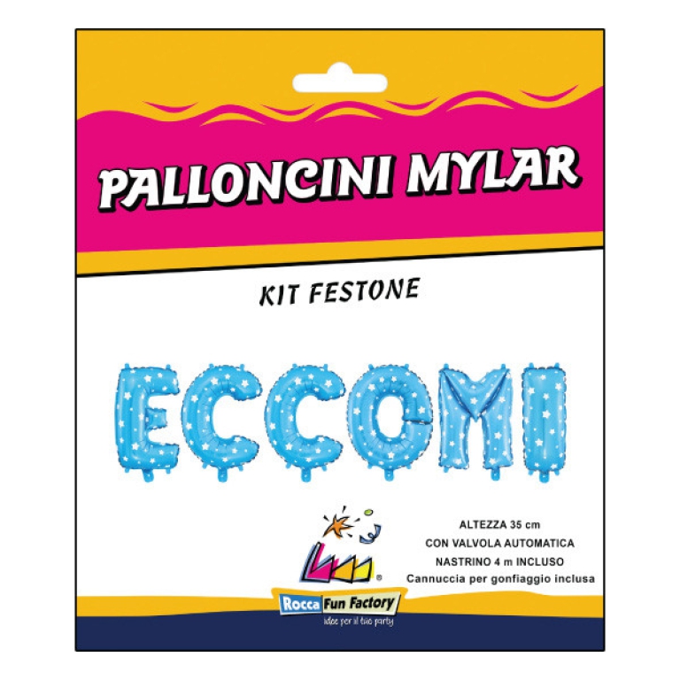 PALLONCINO MYLAR SCRITTA 36CM ECCOMI CELESTE 2