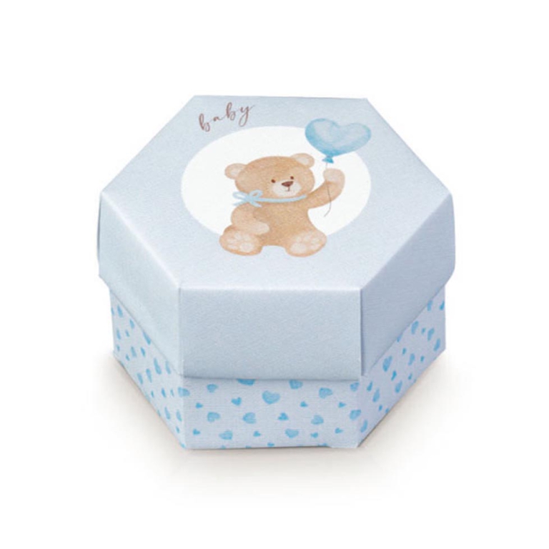 SCATOLE LITTLE BEAR AZZURRO 10PZ 80X55 ESAGONO FONDO COPERCHIO