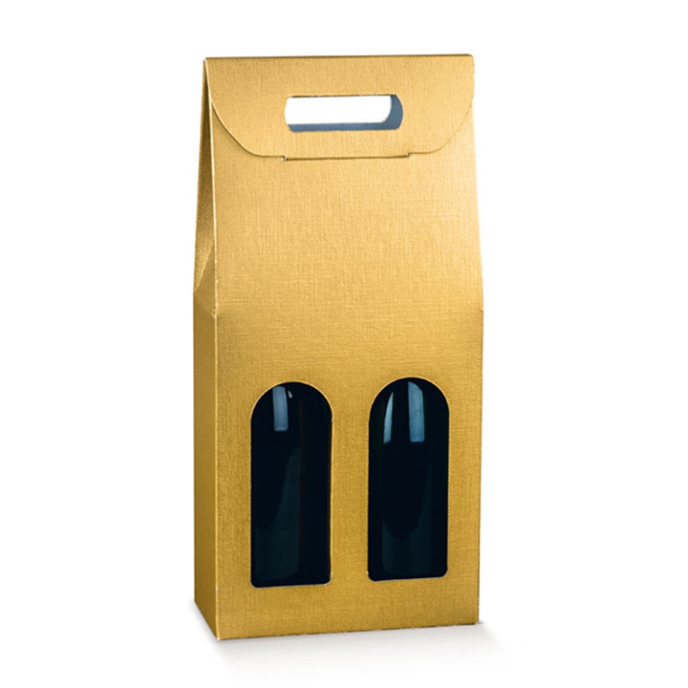 SCATOLA 2 BOTTIGLIE 180X90X385 FINESTRA FIBRA ORO