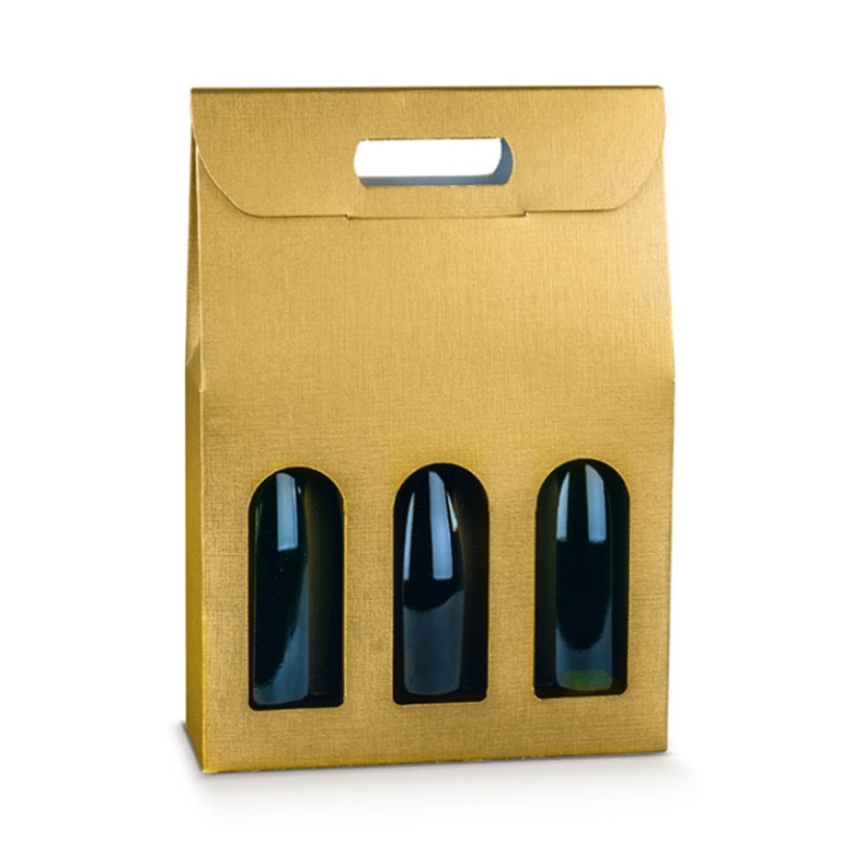 SCATOLA 3 BOTTIGLIE 270X90X385 FINESTRA FIBRA ORO