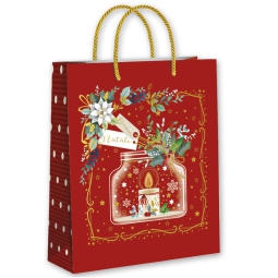 SHOPPER 22X18X10CM NATALE FONDO ROSSO