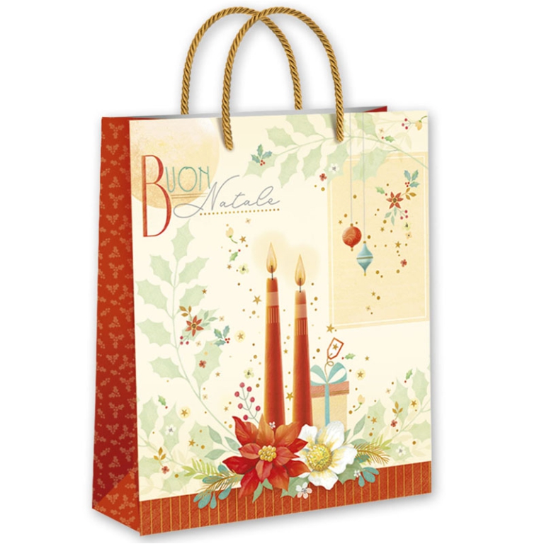 SHOPPER 22X18X10CM NATALE FONDO PANNA